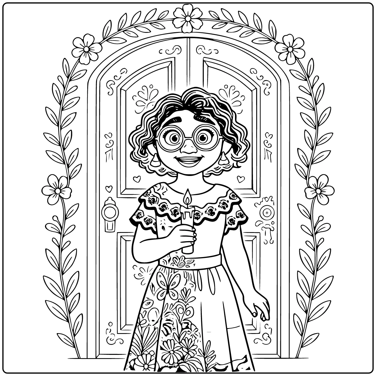 Mirabel Madrigal Holding Handmade Candle Encanto coloring page
