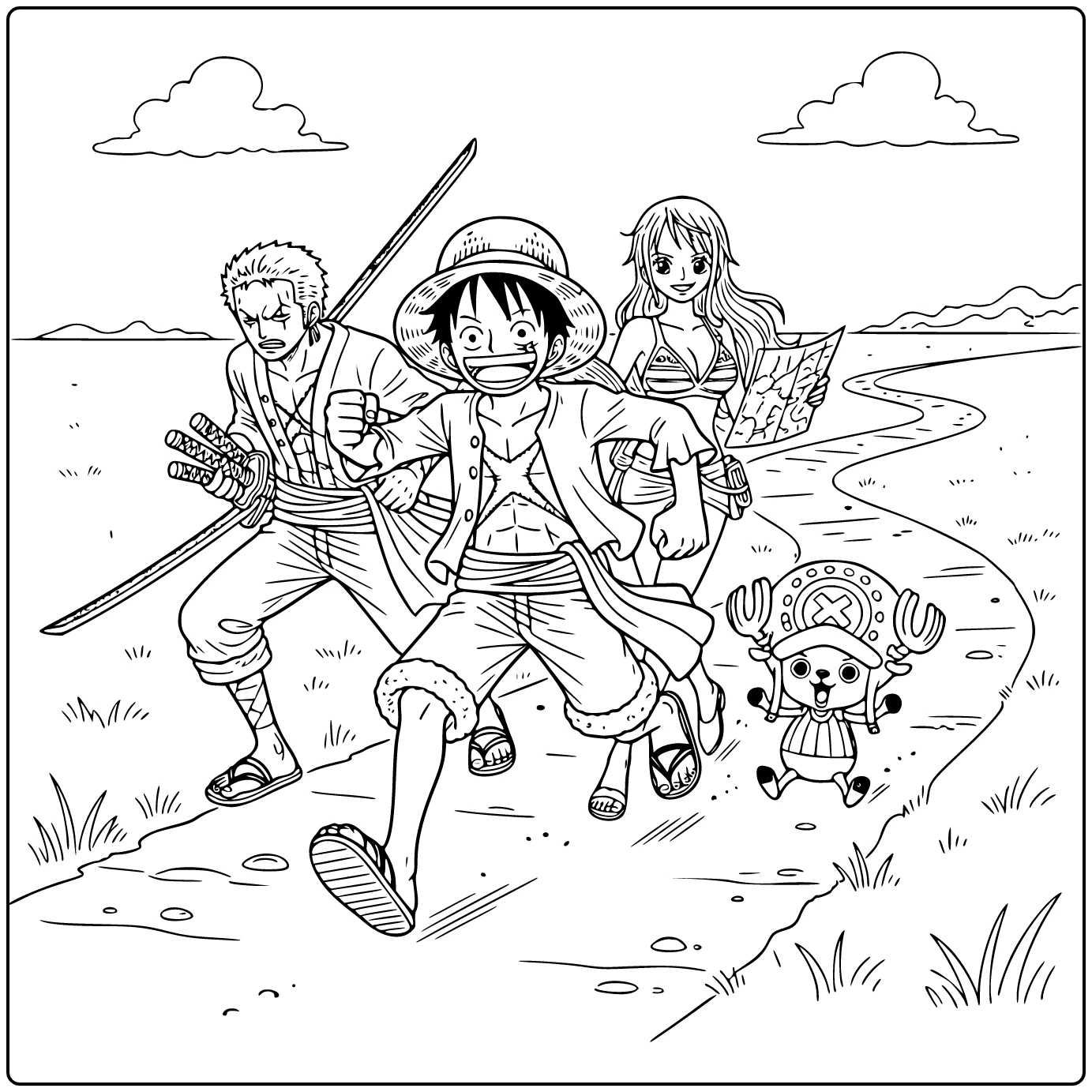 Monkey D Luffy in Action on One Piece coloring page