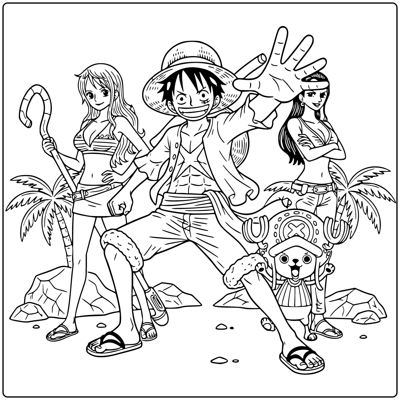 Monkey D Luffy One Piece Arm Forward in Adventure coloring page