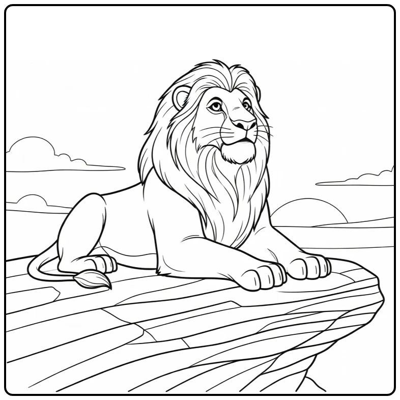 Mufasa coloring page with a calm Lion King scene