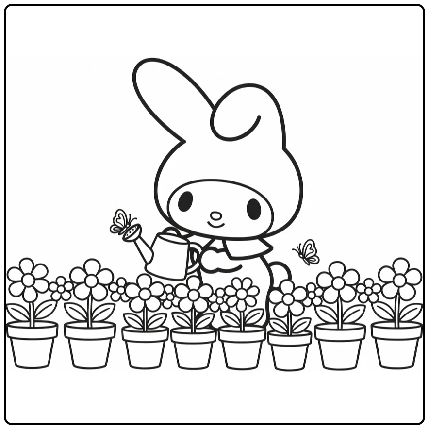 My Melody Cute Watering Can and Butterfly coloring page