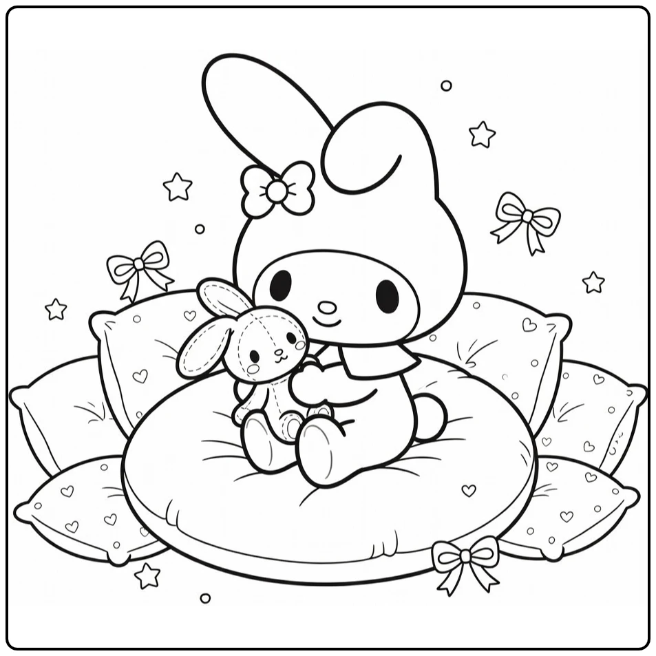 My Melody Cute Stars and Bows coloring page