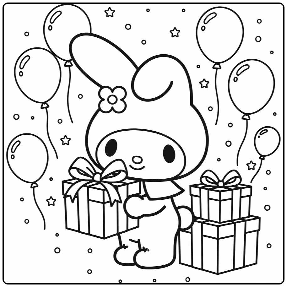 Cute My Melody Party with Balloons coloring page
