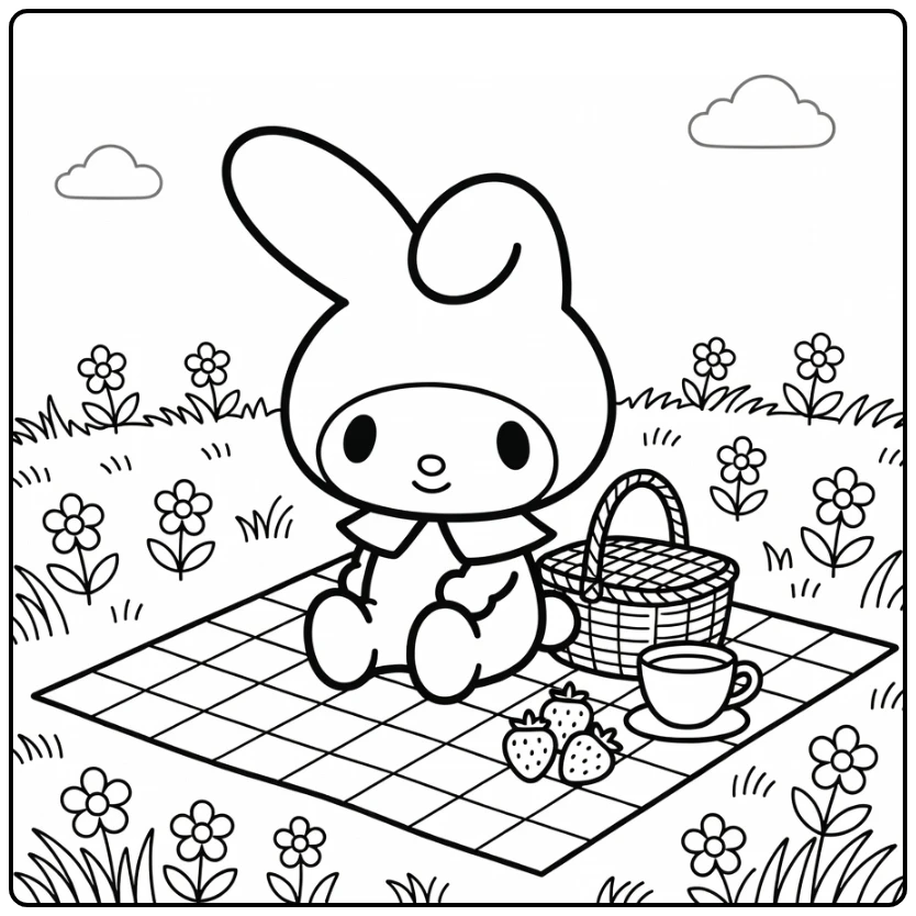 My Melody Picnic Basket in Grassy Park coloring page