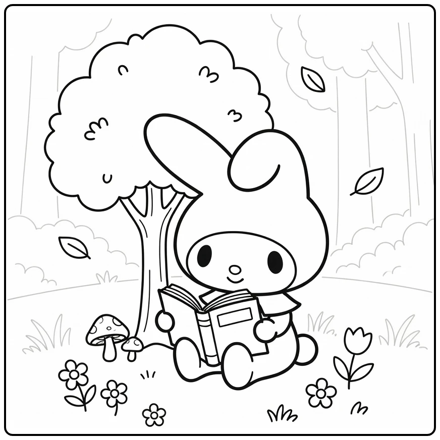 My Melody Reading Book in Forest coloring page