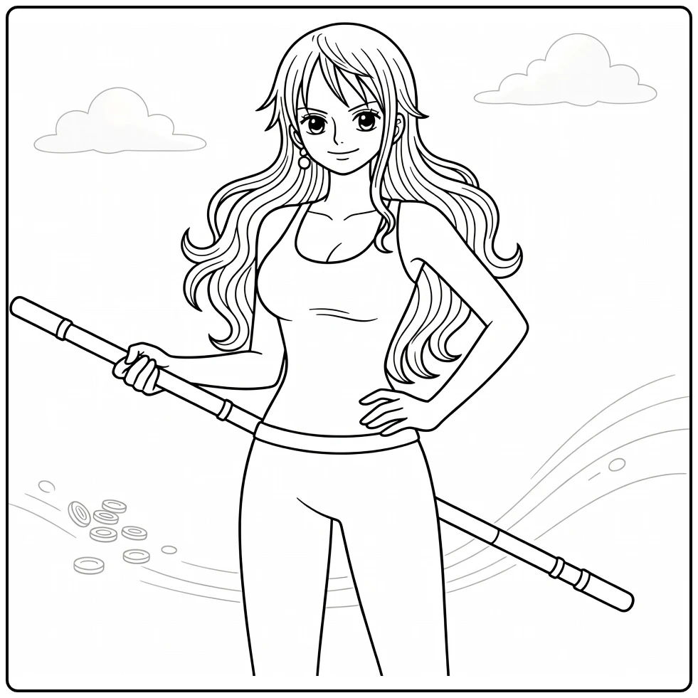 Nami Flowing Hair and Clouds coloring page