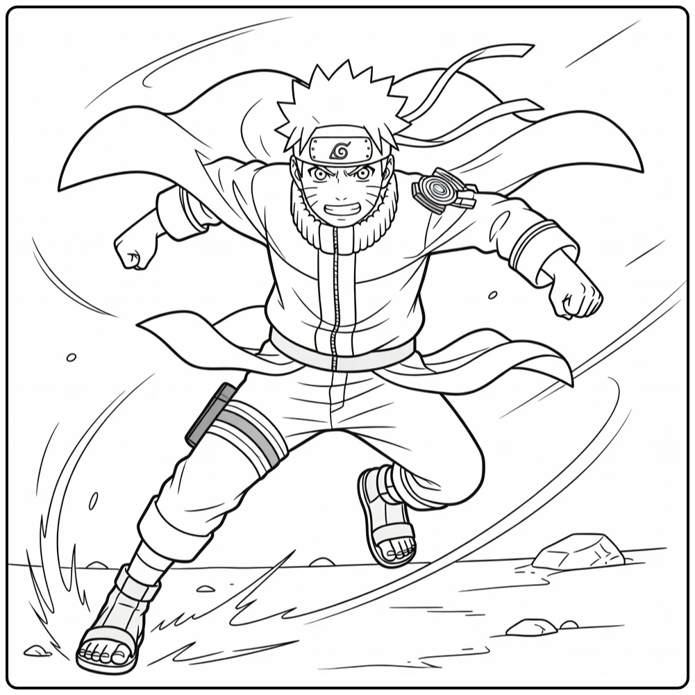 Running Naruto and Flowing Cloak coloring page