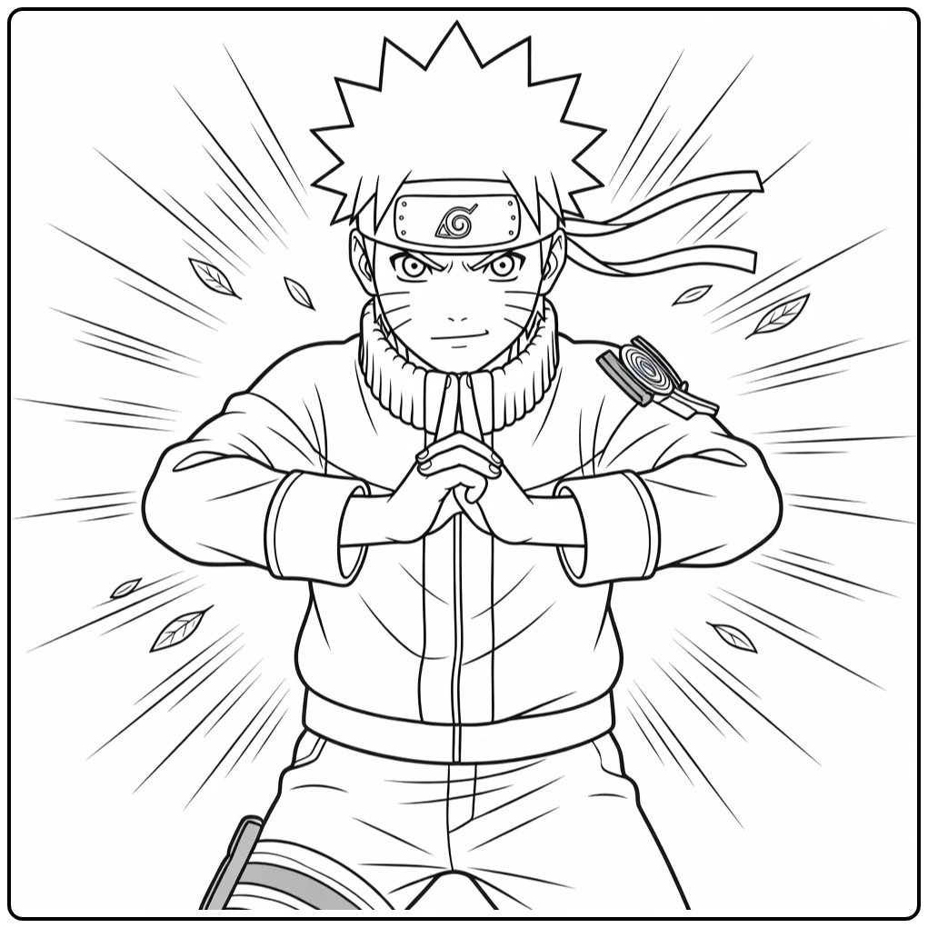 Naruto Uzumaki Forming Hand Sign with Focus coloring page