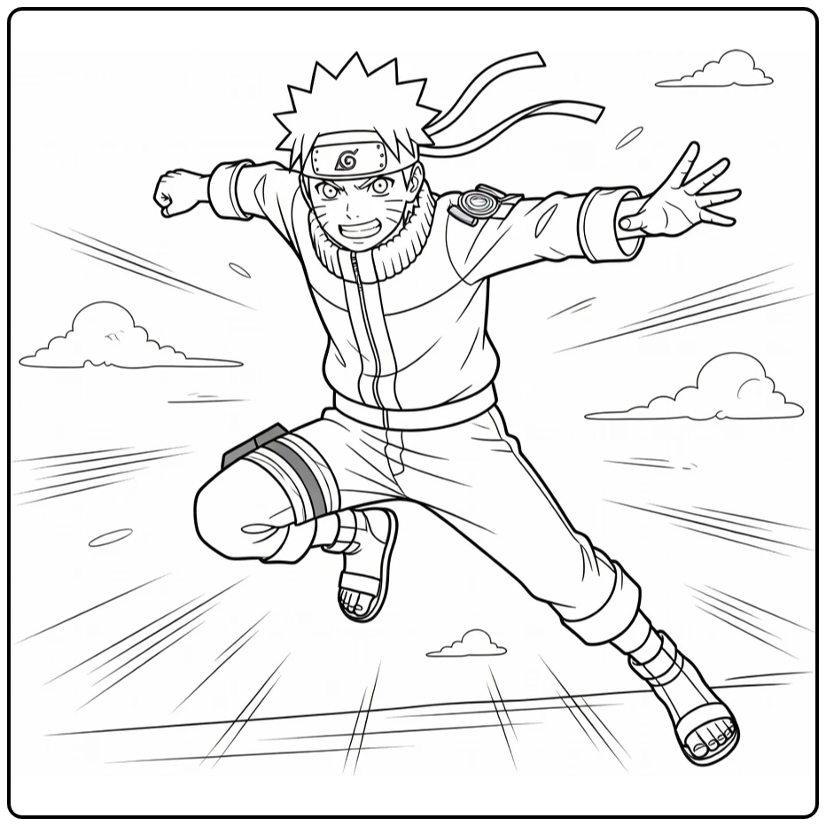 Powerful Jump Naruto Uzumaki coloring page