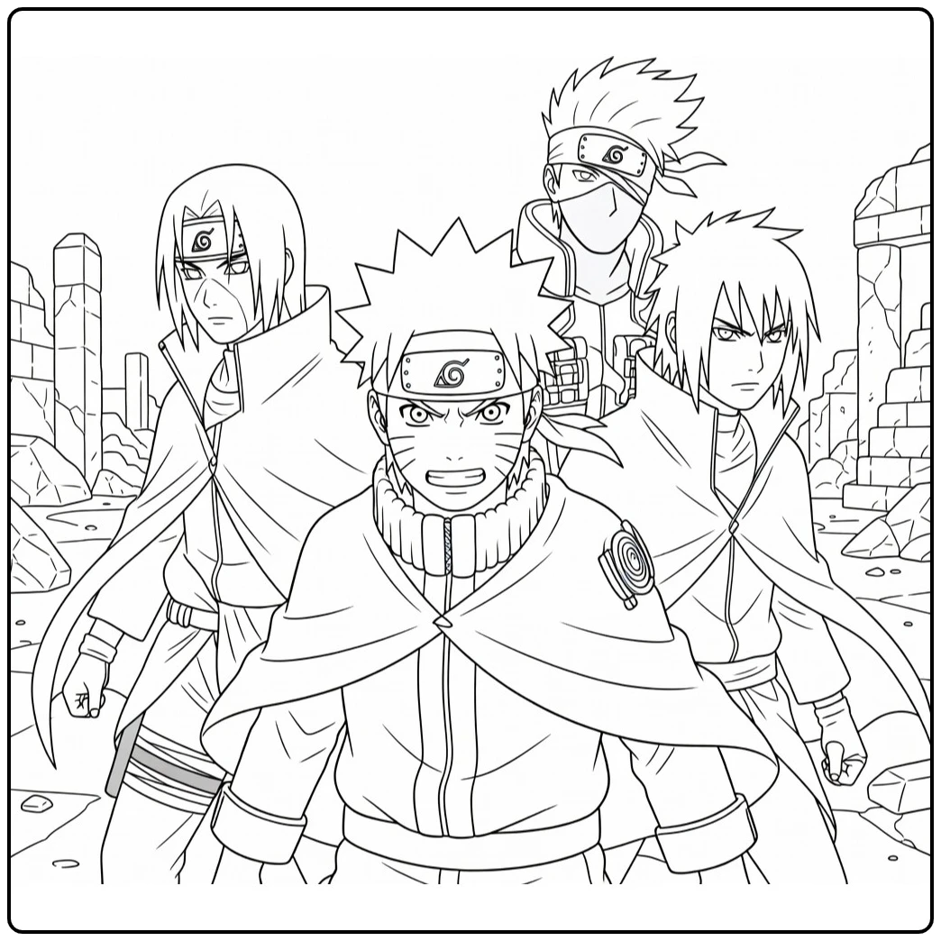 Determined Front-facing Naruto Uzumaki coloring page
