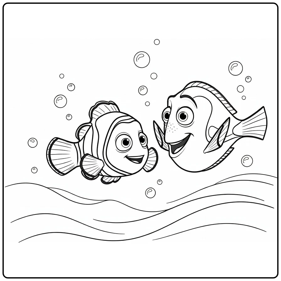 nemo coloring page of Nemo and Dory in open water
