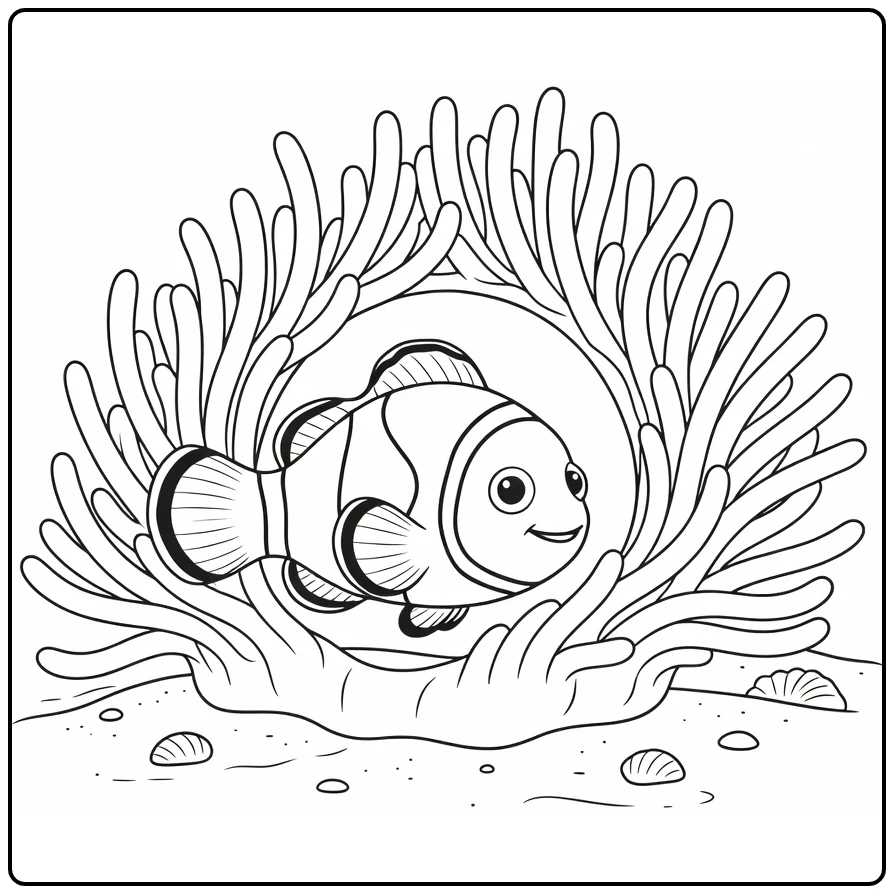 nemo coloring page of resting Nemo with anemone home