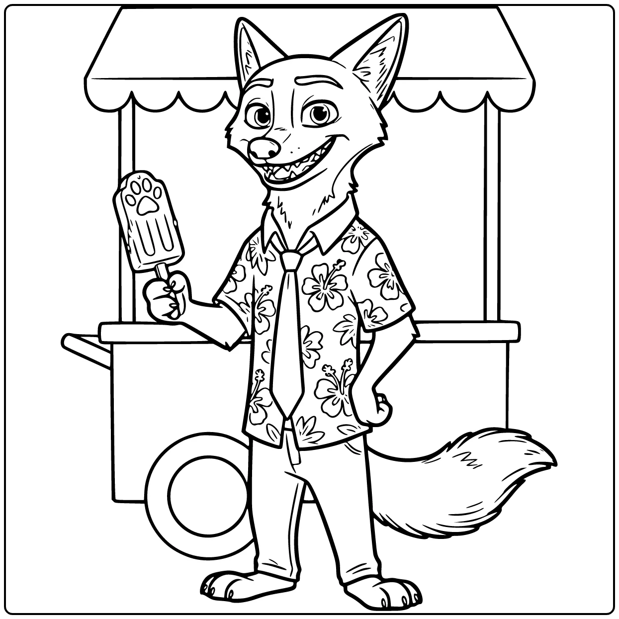 Nick Wilde Offering Pawpsicle coloring page