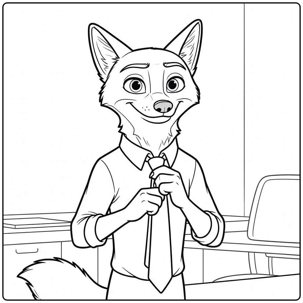 Nick Wilde Tie Straightening on Office coloring page