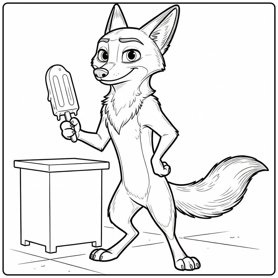 Nick Wilde Melting Popsicle Holding coloring page