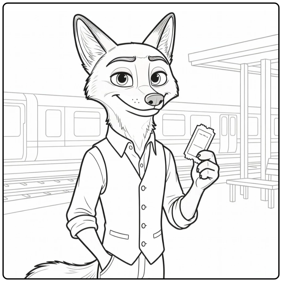 Nick Wilde Standing with Station coloring page