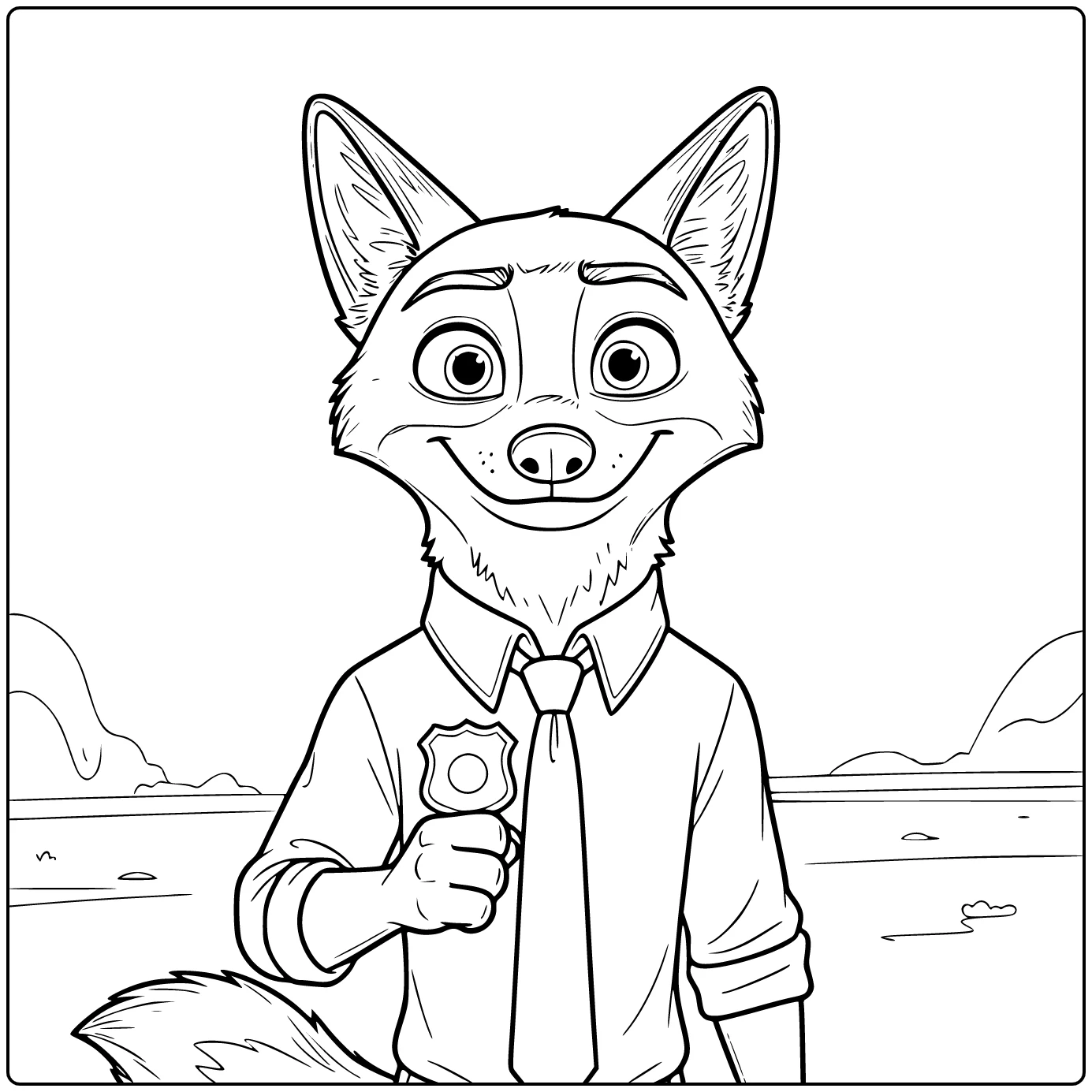 Nick Wilde Proudly with Badge Accessory coloring page