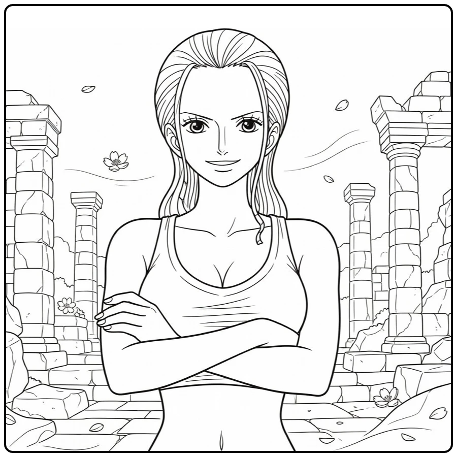 Nico Robin in Runes with Breeze and Blossoms coloring page
