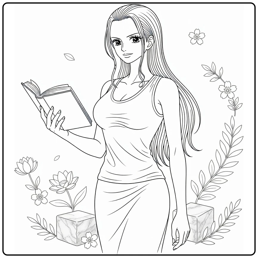 Nico Robin Long Hair and Stone Blocks coloring page