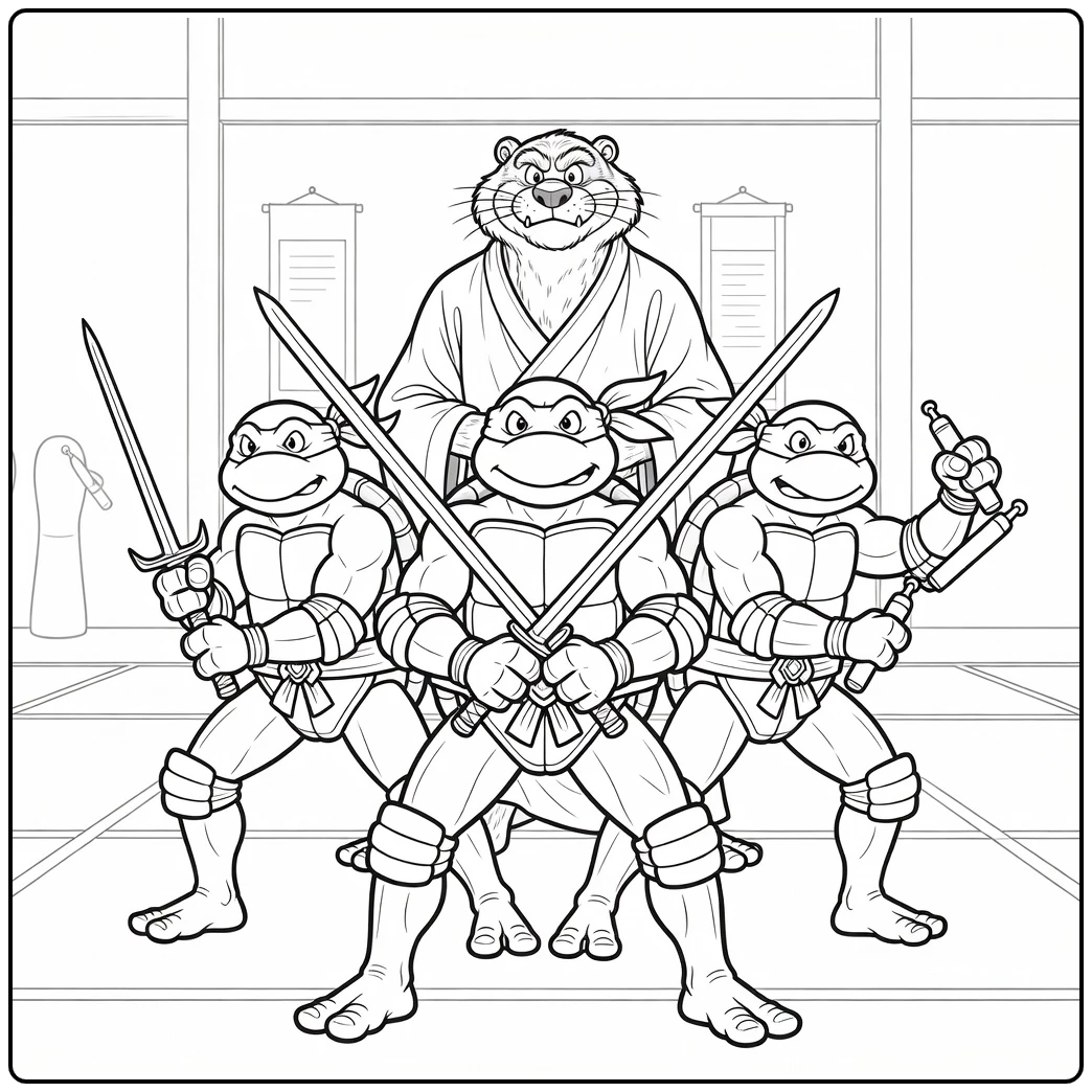 Ninja Turtles Splinter in Dojo Leonardo Leader coloring page