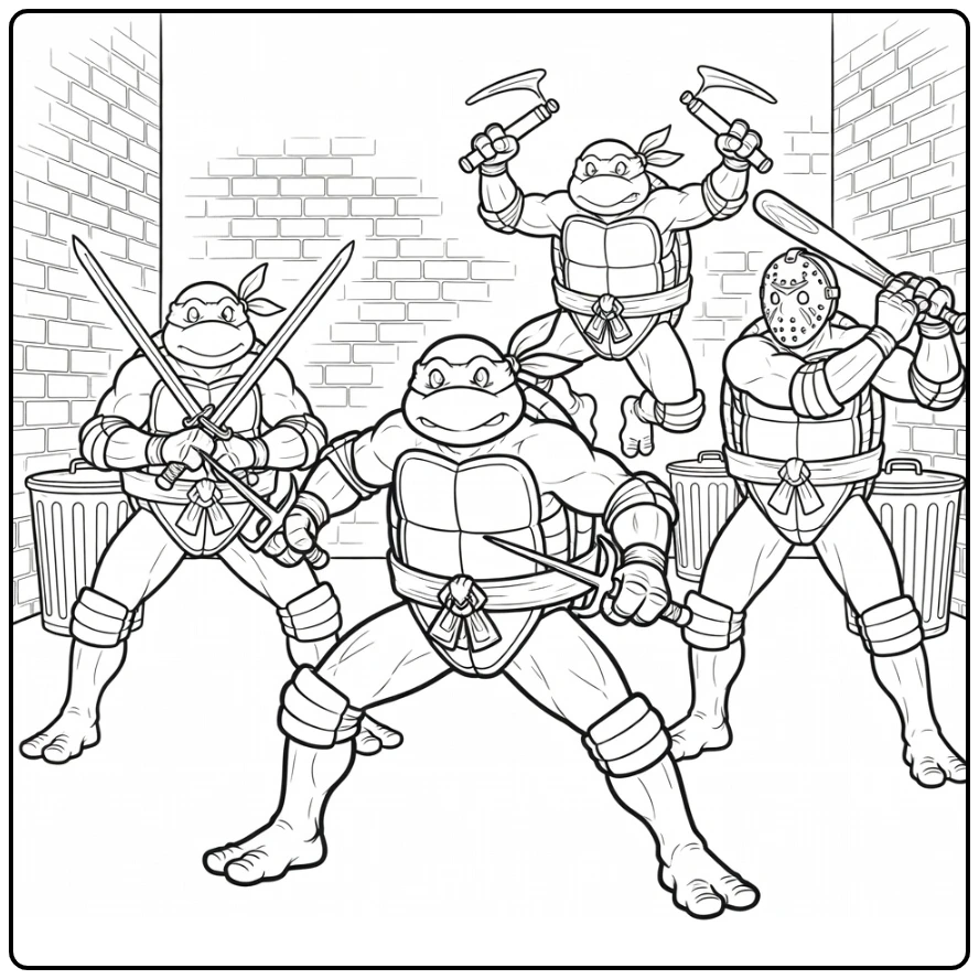 Ninja Turtles Raphael Center with Leonardo coloring page