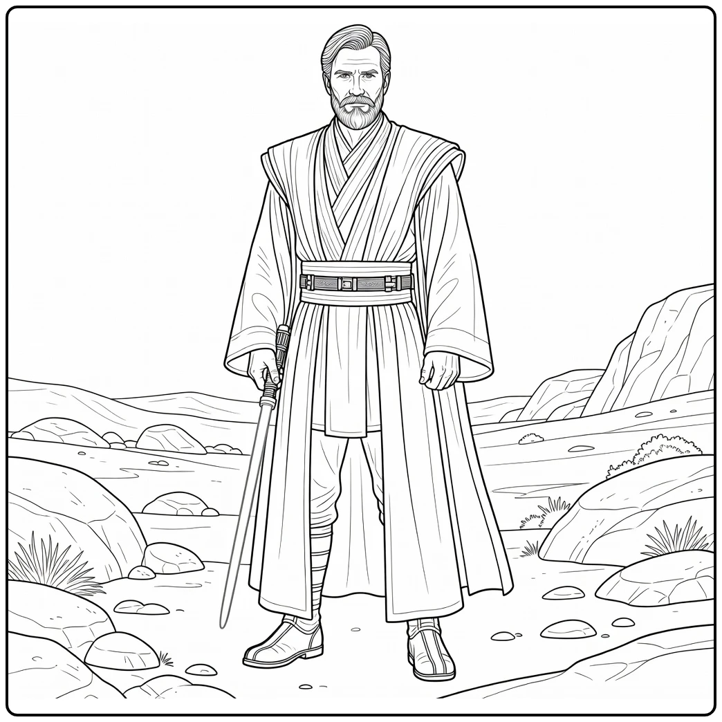 Obi Wan Kenobi in Jedi Robes with Beard coloring page