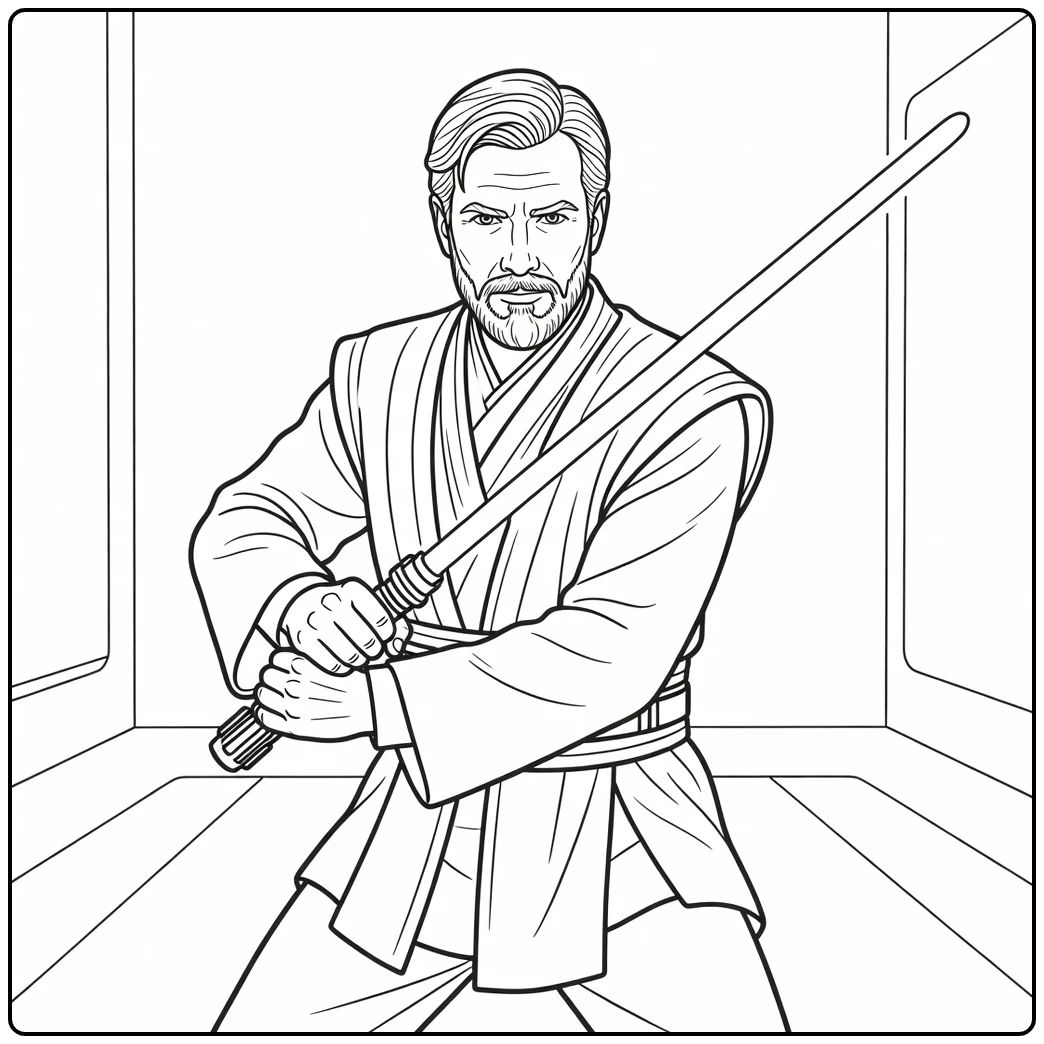 Obi Wan Kenobi in Spaceship Corridor coloring page