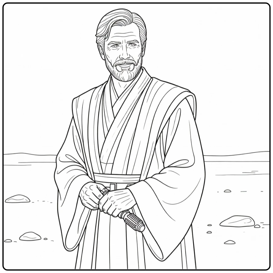 Obi Wan Kenobi in Wise Resting Pose with Cloak coloring page