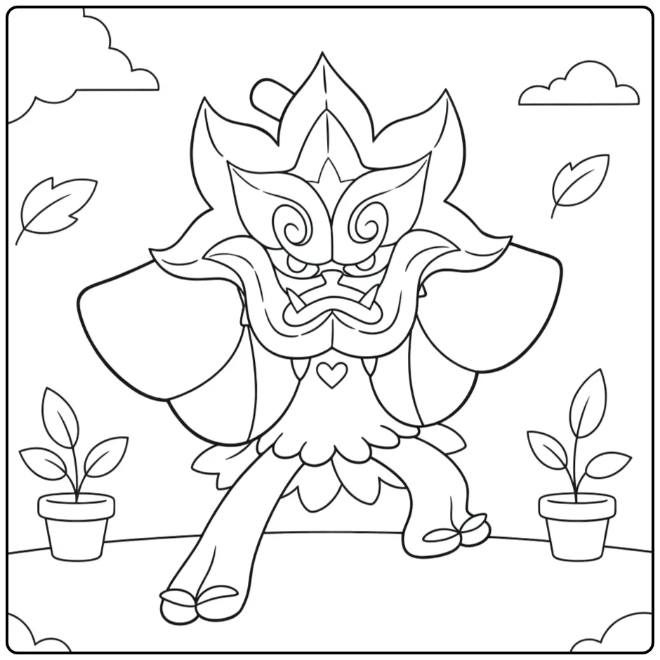 Ogerpon Hearthflame Mask Pokemon Fire Print coloring page