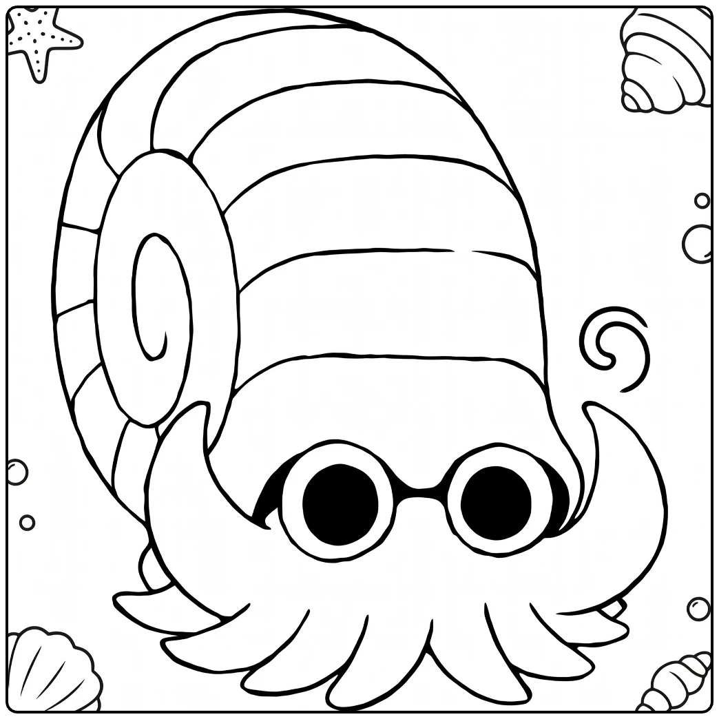 Omanyte Water Pokemon in Sea with Shell coloring page