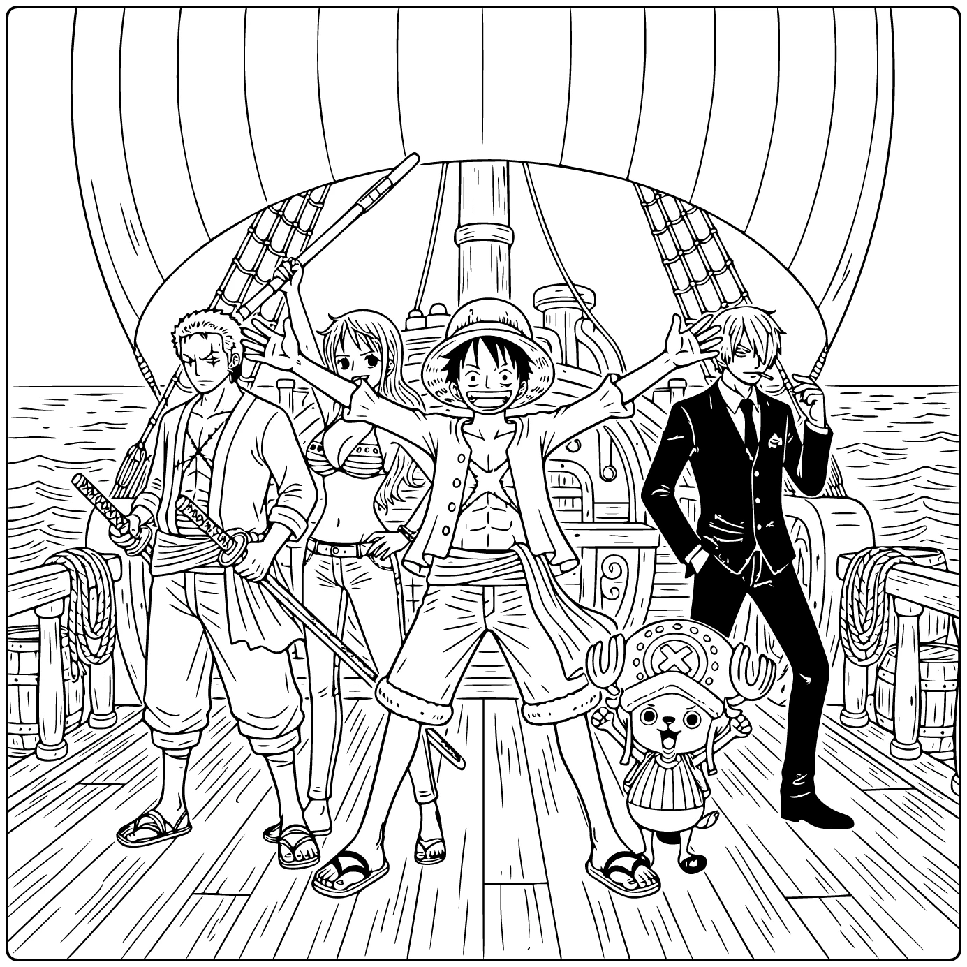 One Piece Cartoon Crew on the Edge coloring page