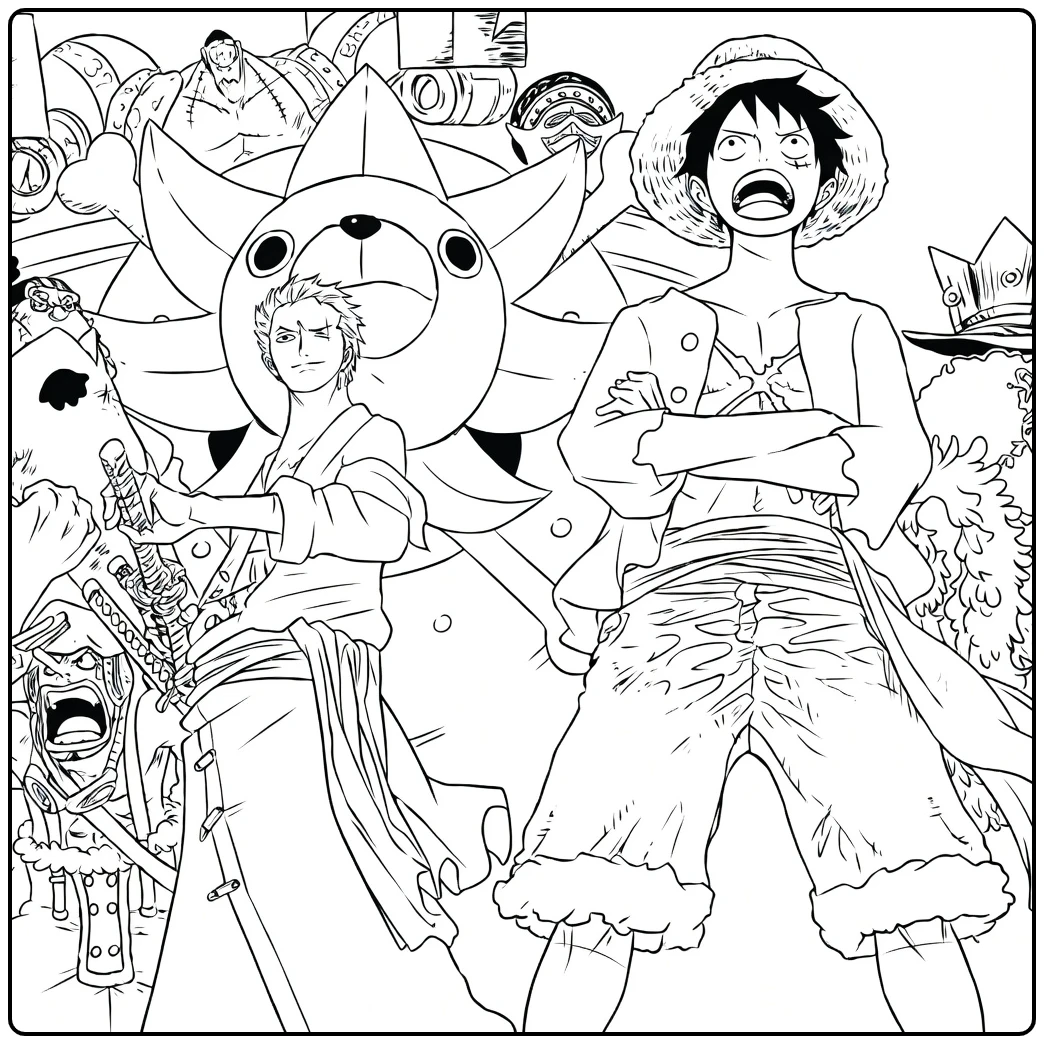 One Piece Luffy, Zoro, and Chopper coloring page