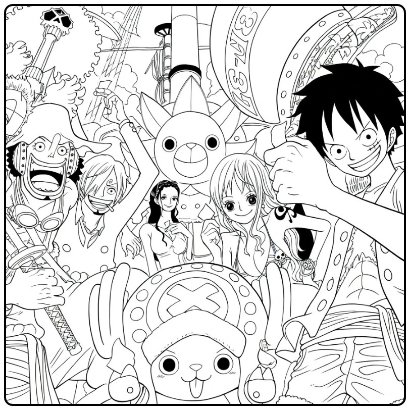 One Piece Luffy and His Crew coloring page