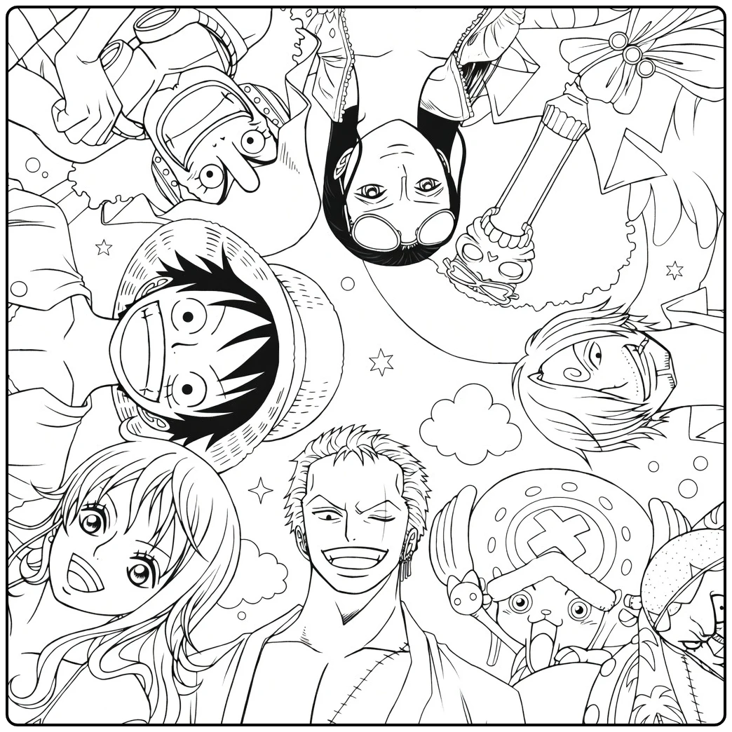 One Piece Luffy and the Entire Straw Hat Crew coloring page