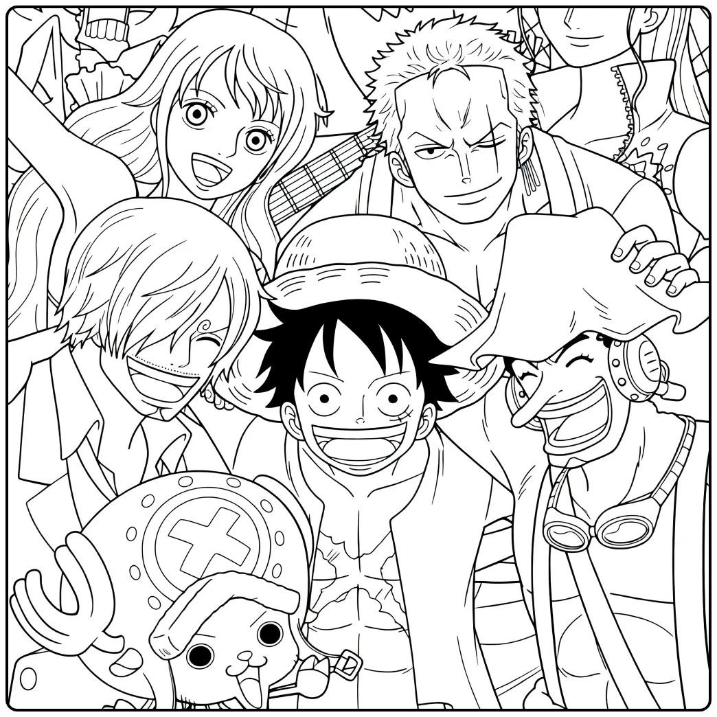 One Piece Luffy and the Straw Hat Crew coloring page