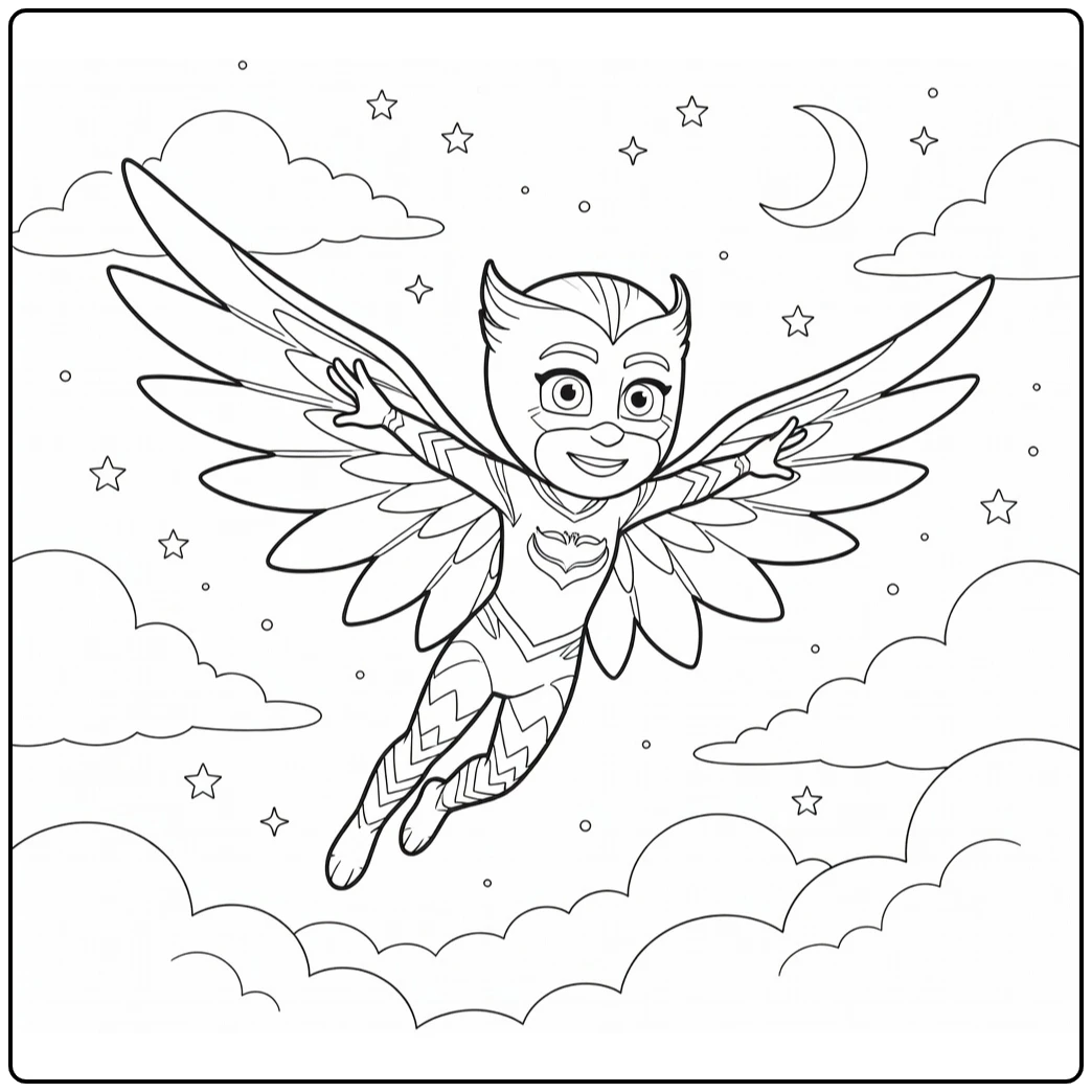 Owlette Gracefully Flying with Smile coloring page