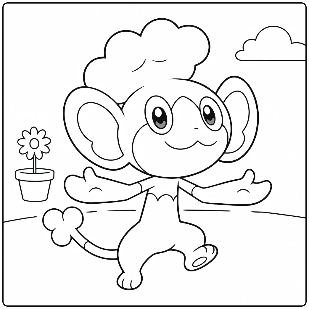 Panpour Water Pokemon Flower Pot and Cloud coloring page