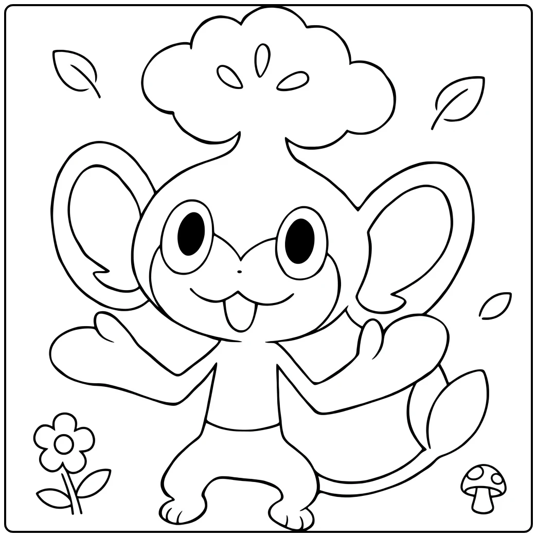Pansage Happy Monkey with Flowers coloring page