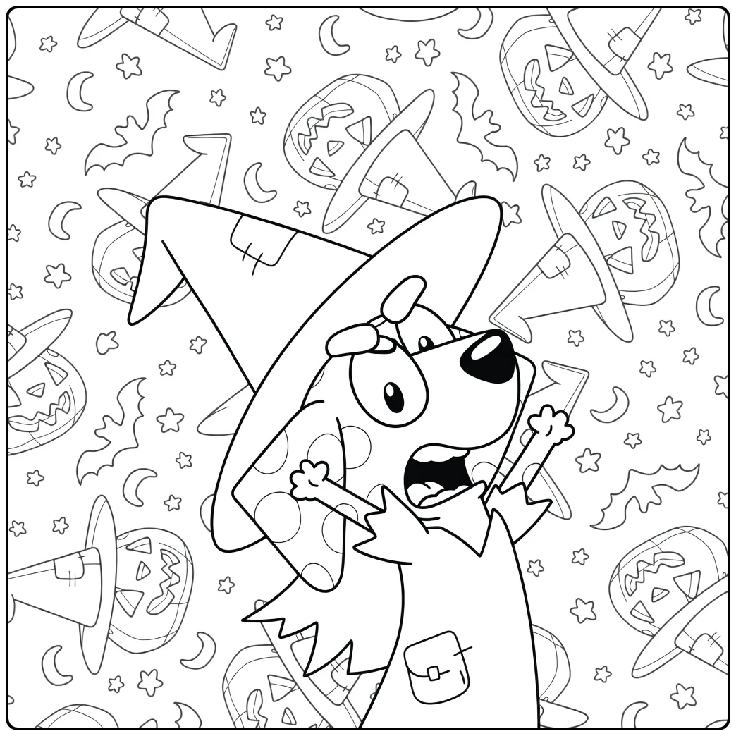 Pat Bluey as Cute Halloween Witch coloring page