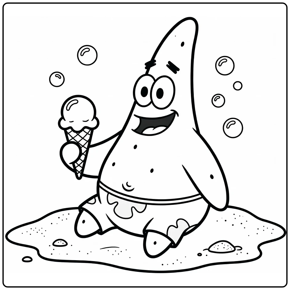 Patrick Star Happy Sitting with Ice and Bells coloring page