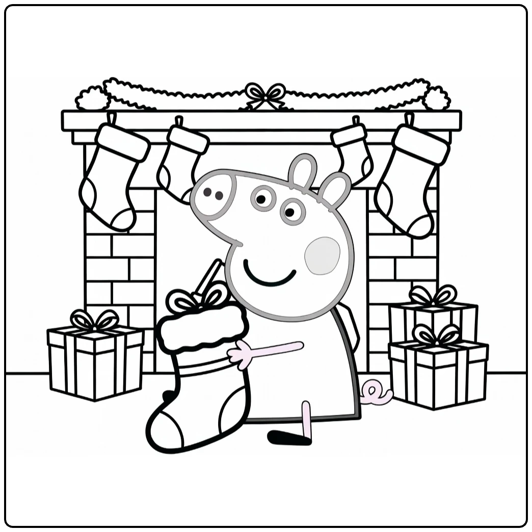 Peppa Pig Christmas Laughing with Open Fireplace coloring page