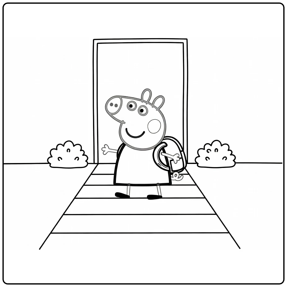 Peppa Pig with Backpack and School Gate coloring page