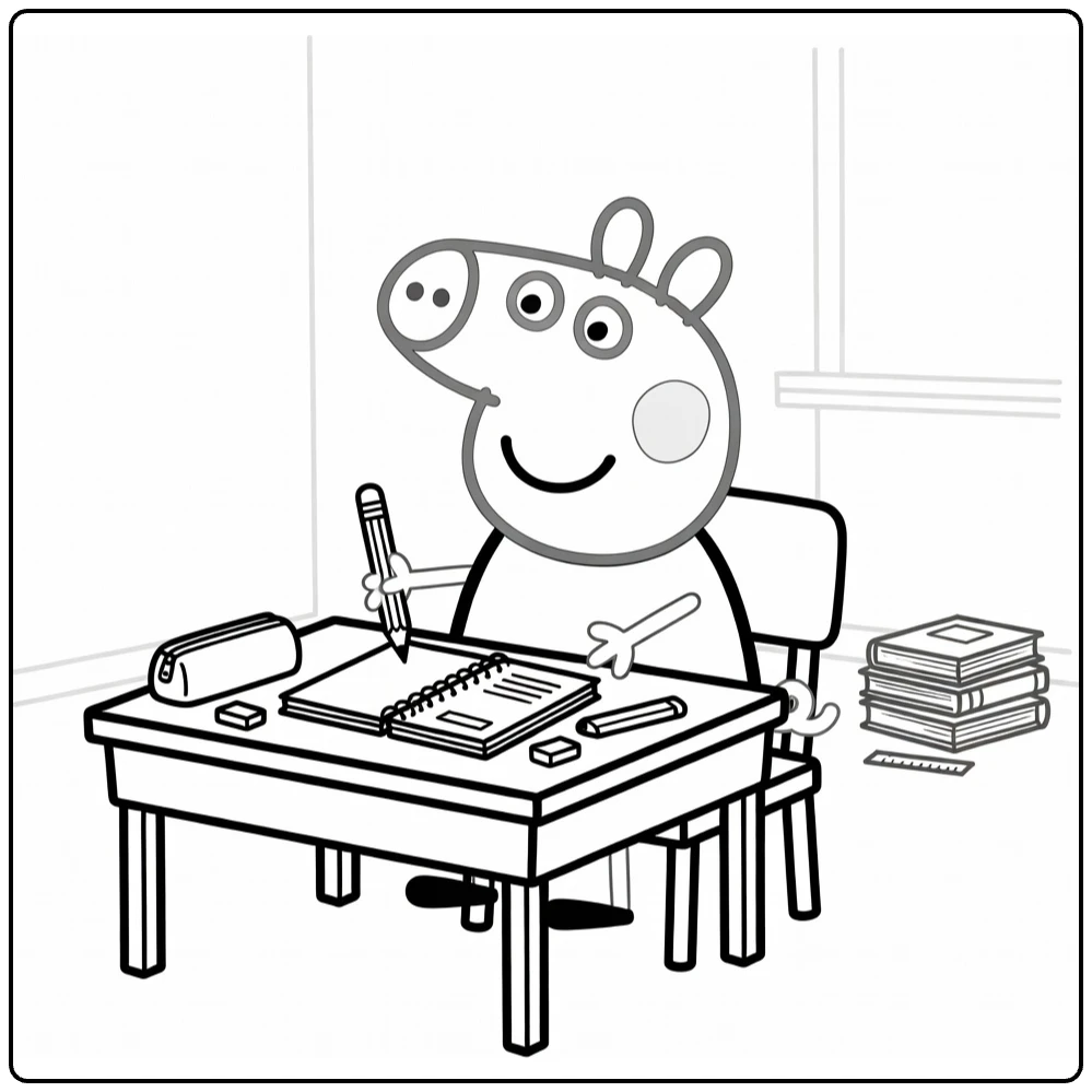Peppa Pig School Cheerful in Classroom coloring page