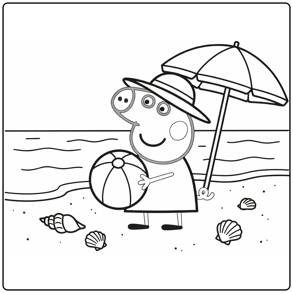 Peppa Pig Beach Sea with Parasol coloring page