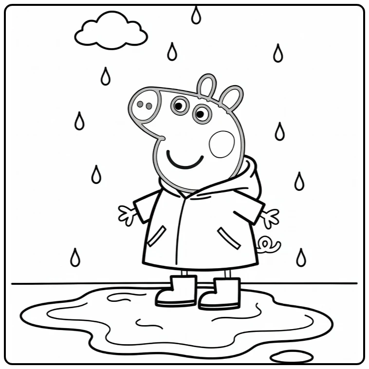 Peppa Pig Smiling in Raincoat and Boots coloring page