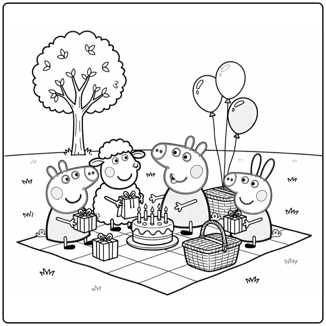 Peppa Pig Birthday Outside Party Picnic coloring page
