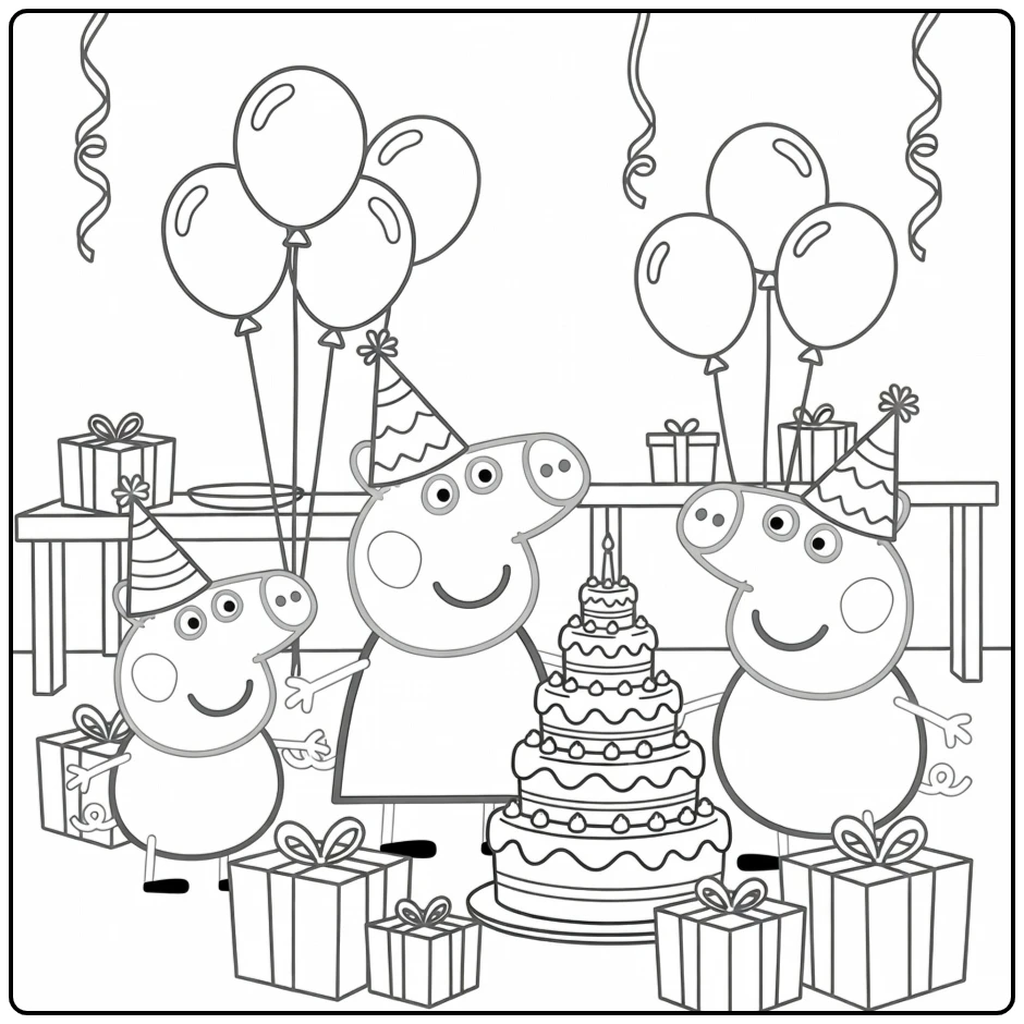 Peppa Pig Birthday Party with Balloons coloring page