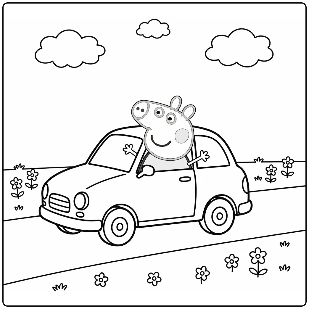 Peppa Pig Car in the Countryside coloring page