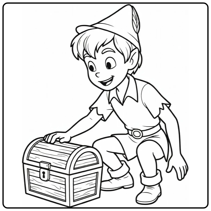 Peter Pan Crouching Next to Small Schatkist coloring page