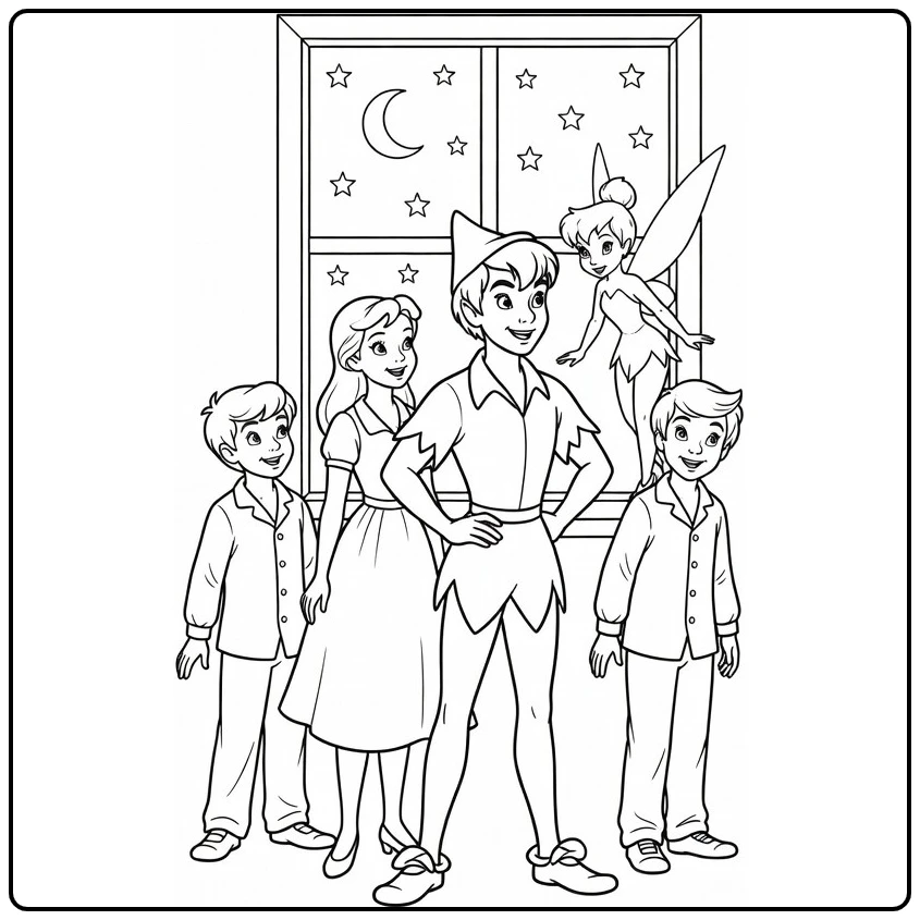 Peter Pan Wendy John and Michael coloring page